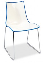 Zebra Bi Colour Visitor Chair. Chrome Sled Base. White With Blue